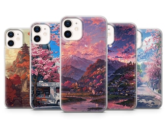 Japanese Phone Case Cherry Blossoms Tokyo Aesthetic for iPhone 17Pro, 16, 15, 14, 13, 12 Samsung S25 S24 S23Fe S22 A16 A26 A56 Pixel 10 9Pro