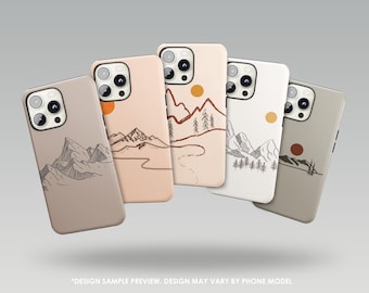 Mountain Line Art Tough Case Trail Snap Case for iPhone 17Pro 16, 15, 14, 13, 12 Samsung S25, S24, S23, S22, A51, A52, A56, Pixel 10, 9Pro