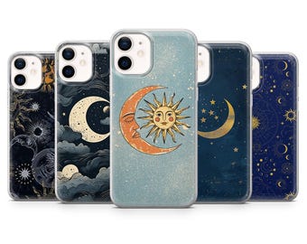 Moon Phone Case Sun Moon celestial for iPhone 17Pro, 16, 15, 14, 13, 12, Samsung S25, S24, S23Fe, S22, A16, A26, A56, Pixel 10, 9Pro