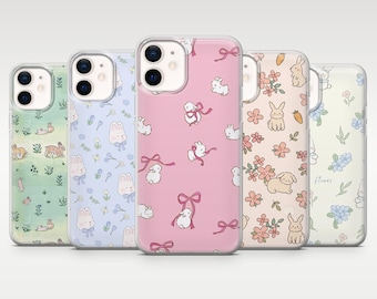 Cute Bunny Phone Case Rabbit Cutecore for iPhone 17Pro, 16, 15, 14, 13, 12 Samsung S25, S24, S23Fe, S22, A16, A26, A56, Pixel 10, 9Pro