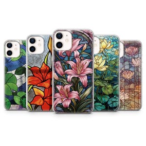 Lily Phone Case Stained Glass Floral for iPhone 16E, Pro, 15, 14, 13, 12, Samsung S25, S23FE, S24FE, A16, Pixel 9Pro, 8A