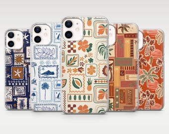Tropische Muster Handyhülle Palm Beachy, passend für iPhone 17Pro, 16, 15, 14, 13, 12 Samsung S25, S24, S23Fe, S22, A16, A26, A56, Pixel 10, 9Pro