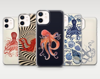 Funda para teléfono con diseño de pulpo y tentáculos marinos para iPhone 17Pro, 16, 15, 14, 13, 12, Samsung S25 S24 S23Fe, S22 A16 A26, A56, Pixel 10, 9Pro