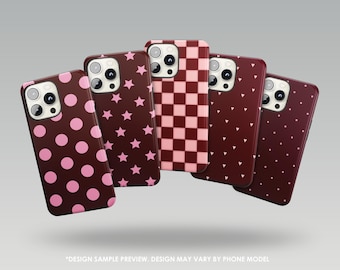 Deep Red Tough Case Burgundy Snap Case for iPhone 17Pro, 16, 15, 14, 13, 12, Samsung S25, S24, S23, S22, A51, A52, A56, Pixel 10, 9Pro