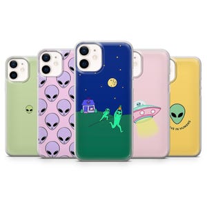 Funda de teléfono con diseño de extraterrestre, divertida y adorable para iPhone 16E, Pro, 15, 14, 13, 12, Samsung S25, S23FE, S24FE, A16, Pixel 9Pro, 8A