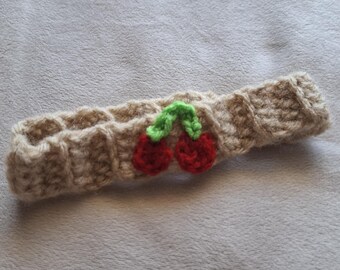 Haakpatroon voor een babyhoofdbandje met kersenmotief (PDF) | Pasgeboren tot 12 maanden | Hoofdbandje voor beginners | Fotoaccessoire | Direct te downloaden