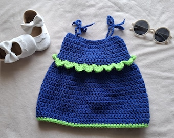 Handmade Crochet Baby Dress (0-3 Months) - Blueberry Outfit, Photo Prop