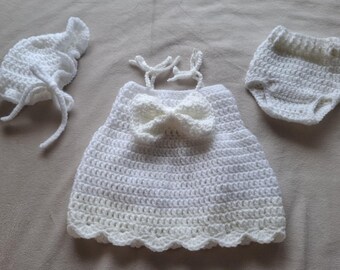 Haakpatroonpakket voor doopkleding, babydoopset, witte jurk, mutsje en luierbroekje, outfit voor de eerste verjaardag, PDF-patronen voor beginners