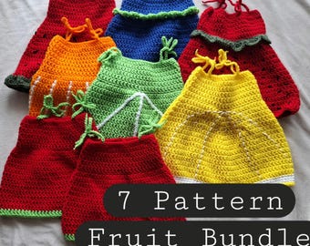 Fruit Crochet Dress Pattern Bundle | Watermelon, Citrus, Berry Dresses + Cherry Twin Outfit | Baby & Toddler