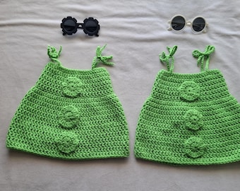 Twin Baby Crochet Dresses – Handmade Peas in a Pod Outfit, Newborn Gift