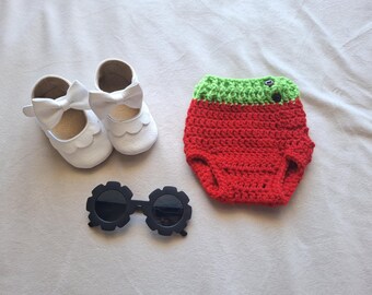 Haakpatroon voor een luierbroekje met kersenmotief (PDF) | Fotorekwisiet voor pasgeborenen tot 2 jaar | Kersenoutfit | Zomerbaby | Beginnersvriendelijk cadeaupatroon