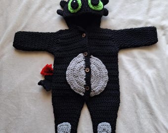 Toothless Inspired Baby Sleeper 0-3 Months | Night Fury Hooded Costume | HTTYD Dragon Outfit | Handmade