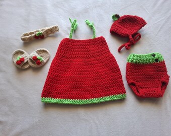 Set haakpatronen voor Cherry Baby (PDF) | Jurk, mutsje, luierbroekje, sandalen en haarband | Pasgeboren tot 12 maanden