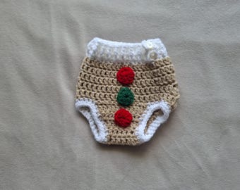 Peperkoek luierhoes haakpatroon, baby kerstoutfit voor beginners, pasgeboren tot peuter, vakantiefoto prop, verstelbare luierhoes
