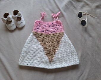 Ice Cream Cone Crochet Baby Dress | 0–3 Months | Handmade Newborn Outfit | Summer Baby Dress