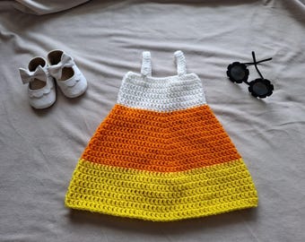 Handmade Candy Corn Baby Dress | Newborn 0–3 Months | Crochet Halloween Baby Outfit | Fall Baby Dress | Baby Shower Gift