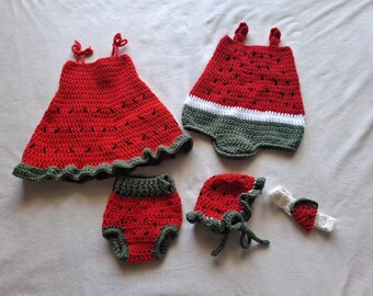 Watermelon Baby Crochet Pattern Bundle, 5 Patterns, Dress Romper Bonnet Headband Diaper Cover, Beginner PDF