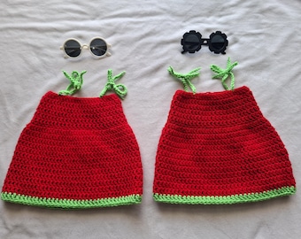 Handmade Crochet Cherry Baby Dress Set – Newborn Twin Outfit, Photo Prop