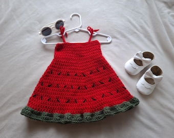 Crochet Pattern - Watermelon Baby Sundress - Summer Baby Outfit - Newborn to 24 months Sizes