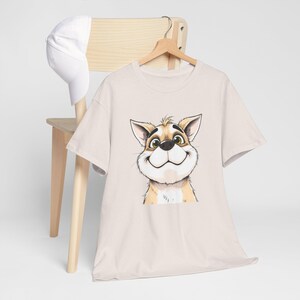 Playful Cartoon Dog Unisex Heavy Cotton Tee, Gifts for Dog Lovers, Comfy Casual Wear, Birthday Present, Animal Lovers T-shirt