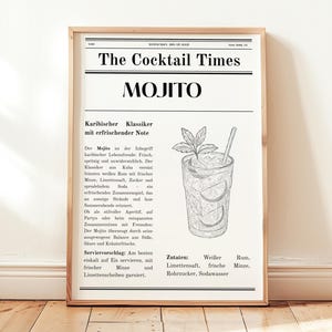 Poster Cocktail Mojito Newspaper Newspaper article Newspaper look Newspaper design Wall art Cocktail recipe Recipe Digital print