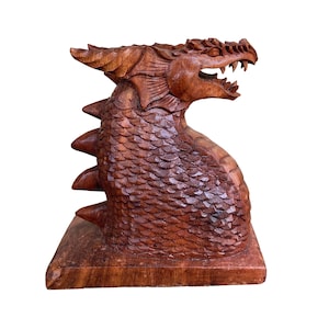 Wooden Dragon Head Statue, Wood Carving, Wood Statue, Dragon Statue, Animal Wood, Holiday Gift, Room Decor, Wooden Handmade, Christmas