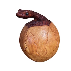 Statue de nouveau-né de serpent, Oeuf en bois de serpent, sculpture sur bois, fait main, bébé serpent, décoration de chambre, cadeau de vacances, cadeau d'anniversaire, animal en bois, art