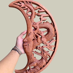 Crescent Moon Wall Decor, Wood Carving, Wood Figurine, Wall Art, Home Decor, Wall Hangings, Handmade, Unique, Birthday Gift, Ornaments