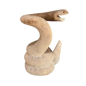 Statue de serpent en bois, sculpture de hochet, bois d'animal, ornement de reptile, décoration de maison, décoration de bureau, cadeau d'anniversaire, cadeau des fêtes, art de serpent