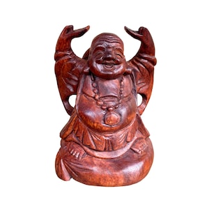 Happy Buddha Laughing Statue, Wooden Buddha Statue, Standing Buddha, Home Decor, Birthday Gift, Holiday Gift, Housewarming, Hotei, Handmade