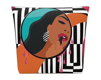 Lei è LEI/Donna che applica il rossetto Cosmetici/Borsa per il trucco/Borsetta importante Colori vivaci/Regalo unico per le feste