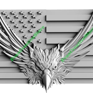 American Flag and Eagle PNG | Patriotic Laser Engraving File | Fire Eagle Head Design | Glowforge xTool Ready | CNC and Laser Burn