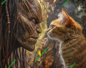 Gato y depredador PNG, BMP, Jpg / Animales Art Nouveau Archivos de grabado láser para madera, metal acrílico / Descarga digital para corte láser CNC