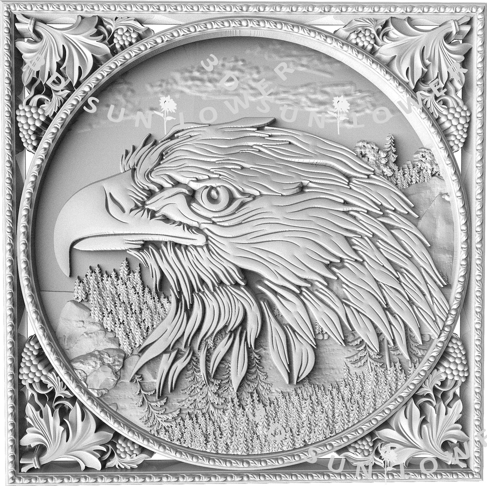 Eagle Laser Ready Png Svg Gcode Files Glowforge Engraver Cut Digital ...