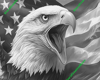 Bandera patriótica de águila, archivos PNG JPEG BMP listos para láser, grabador Glowforge para CNC y corte láser, diseño digital para madera, acrílico y más