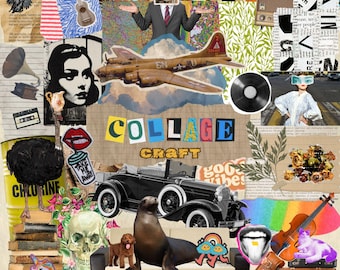Collage Craft Kit -  Halftone Pop Art Vintage Elements & Animals - Printable Collage Pages