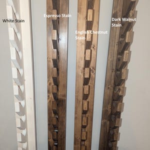 Stain options—White, Espresso, English Chestnut, Dark Walnut—on the 10-hat wall rack.
