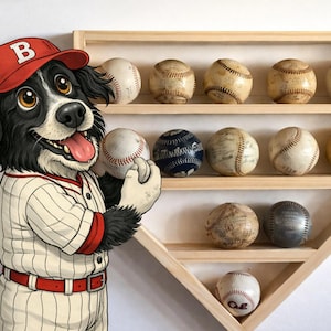 Estante de exhibición de béisbol Home Plate: estante de madera maciza personalizable con capacidad para 14 pelotas de béisbol o recuerdos.