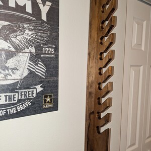 Side-angle view of the 10-hat wall rack highlighting the staggered slot design.