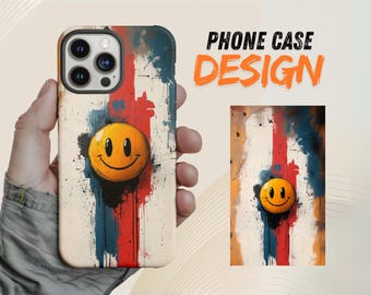 Vintage Smiley Phone Case Design - Street Art Style with Smiling Emoji - Sublimation Phone Protection - PNG - PDF - 300 DPI