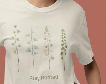 Camiseta con diseño botánico de hoja de ginkgo: Camiseta minimalista para amantes de la naturaleza.