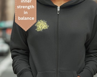Sudadera con capucha unisex con cremallera, chakra del plexo solar, mandala espiritual