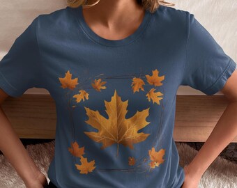 Maglietta autunnale con foglia d'acero: maglietta grafica autunnale in cotone in stile vintage