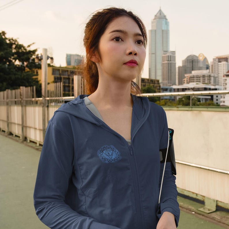 Vishuddha Throat Chakra Hoodie in calming blue, symbolizing self-expression and clarity