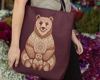 Borsa tote Mama Bear, design artistico dell'orso, regalo significativo per la mamma