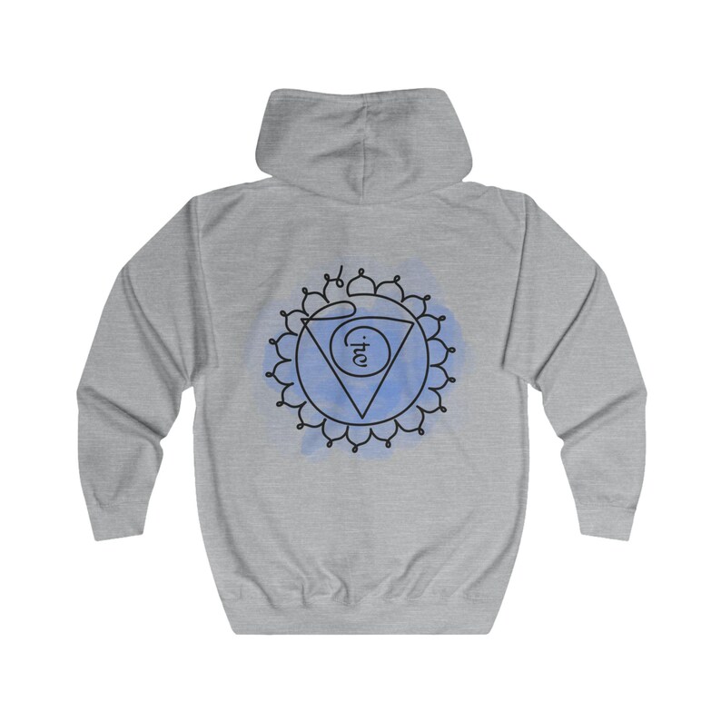 Vishuddha Throat Chakra Hoodie with empowering design to help connect with your voice and truth.