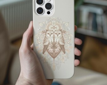 Custodia per telefono Boho Twin Owls Mandala, design botanico, ecologica