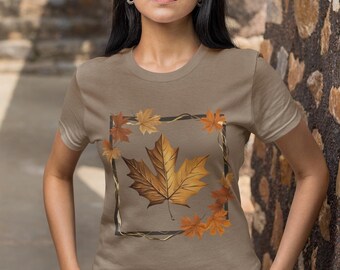 Maglietta autunnale con foglia d'acero: maglietta unisex in cotone sostenibile