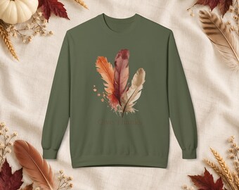 Give Thanks Feather Sweatshirt, Watercolor Thanksgiving Crewneck