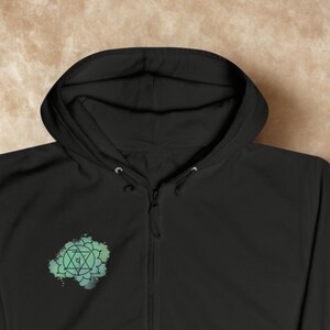 Sudadera unisex con capucha y cremallera con diseño de chakra del corazón y mandala de geometría sagrada imagen 10